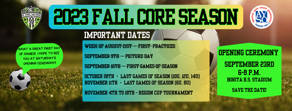 2023 Fall Core Season Important Dates