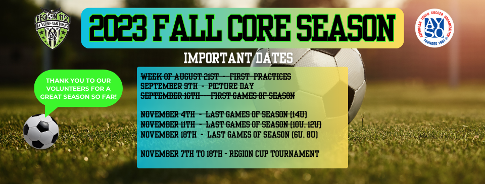 2023 Fall Core Season Important Dates